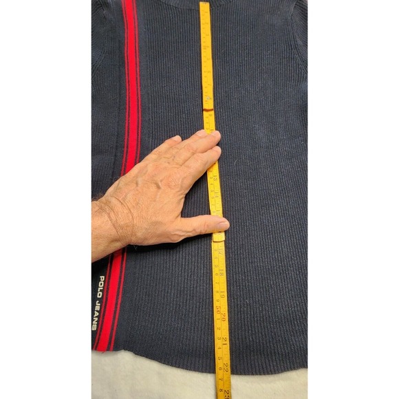 Vintage Polo Jeans Co Ralph Lauren Red Stripe Pullover Knit Sweater Sz M Blue - Picture 6 of 9